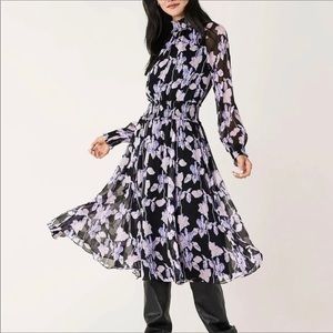 Anthropologie Black and Lavender Floral Midi Dress